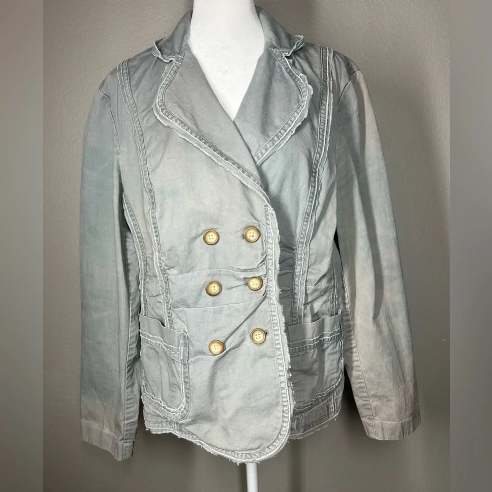 Sundance Gray Cotton Distressed Double Breasted Jacket Size L
